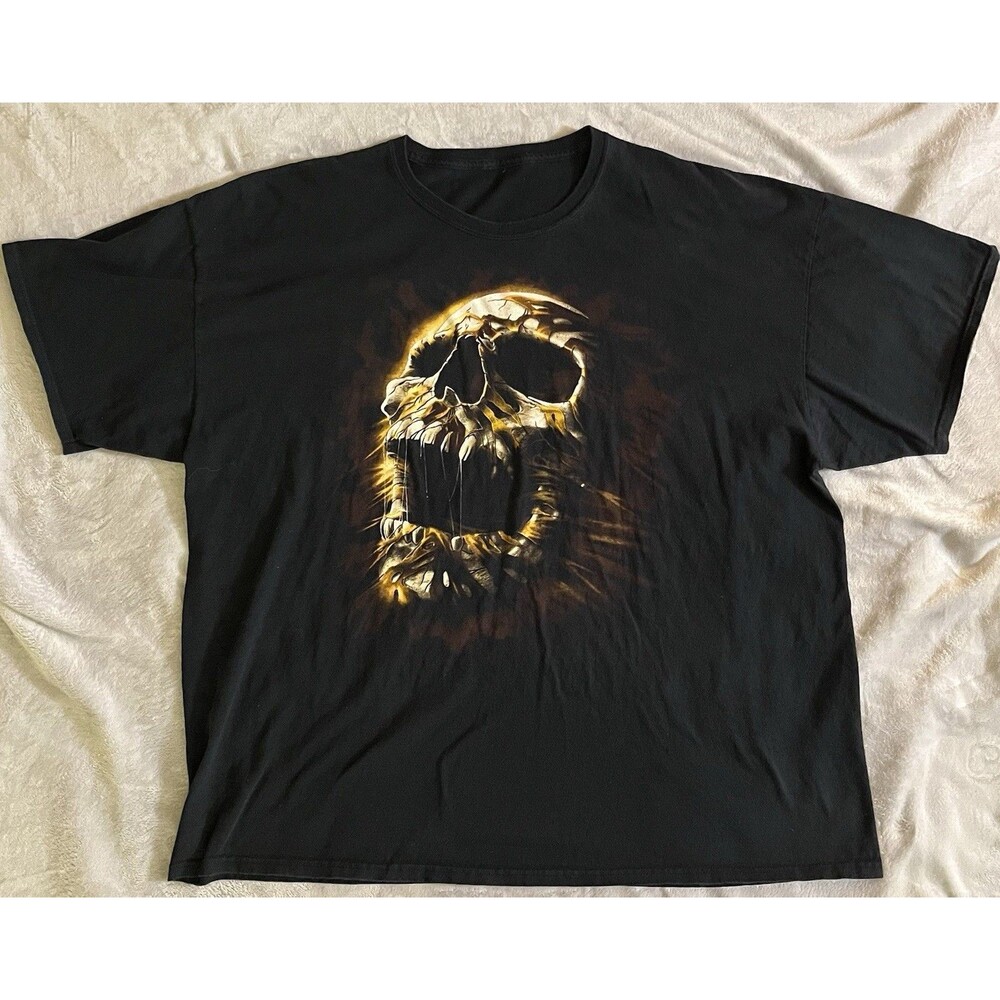 Halloween Skull Shirt Adult 3XL Black Screaming Skull Fire Gothic Graphic Tee
